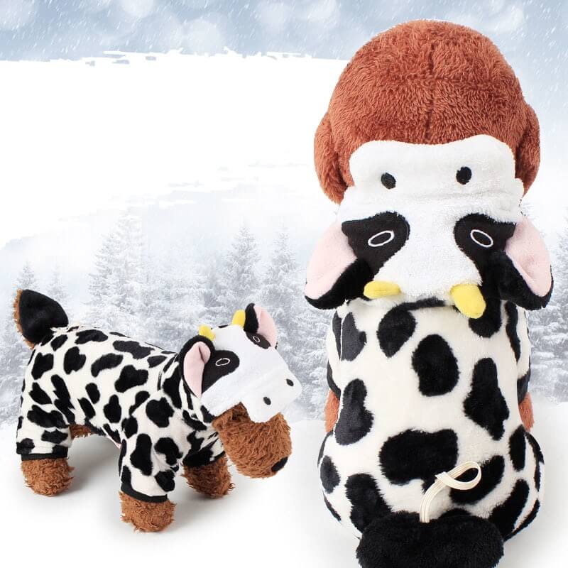 spotted cow horned dog costume
