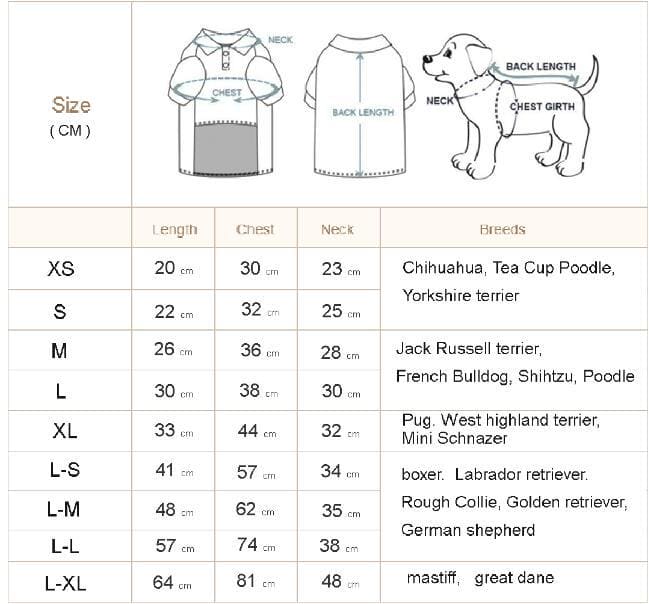 dog tuxedo sizing chart