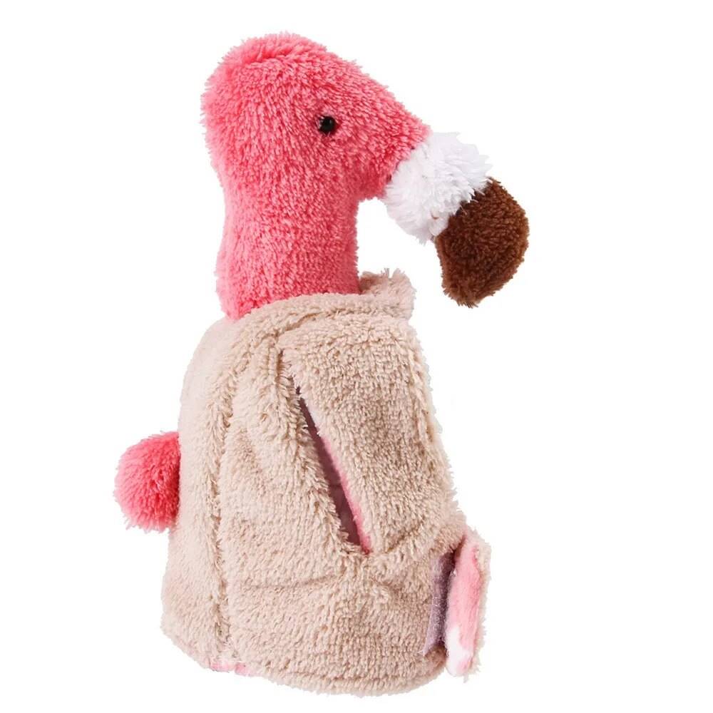 flamingo pet hat brown beak beige coat