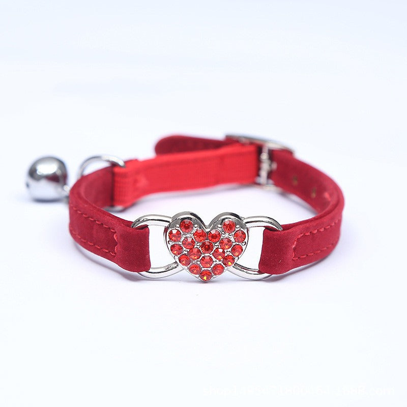 red heart charm bell pet collar