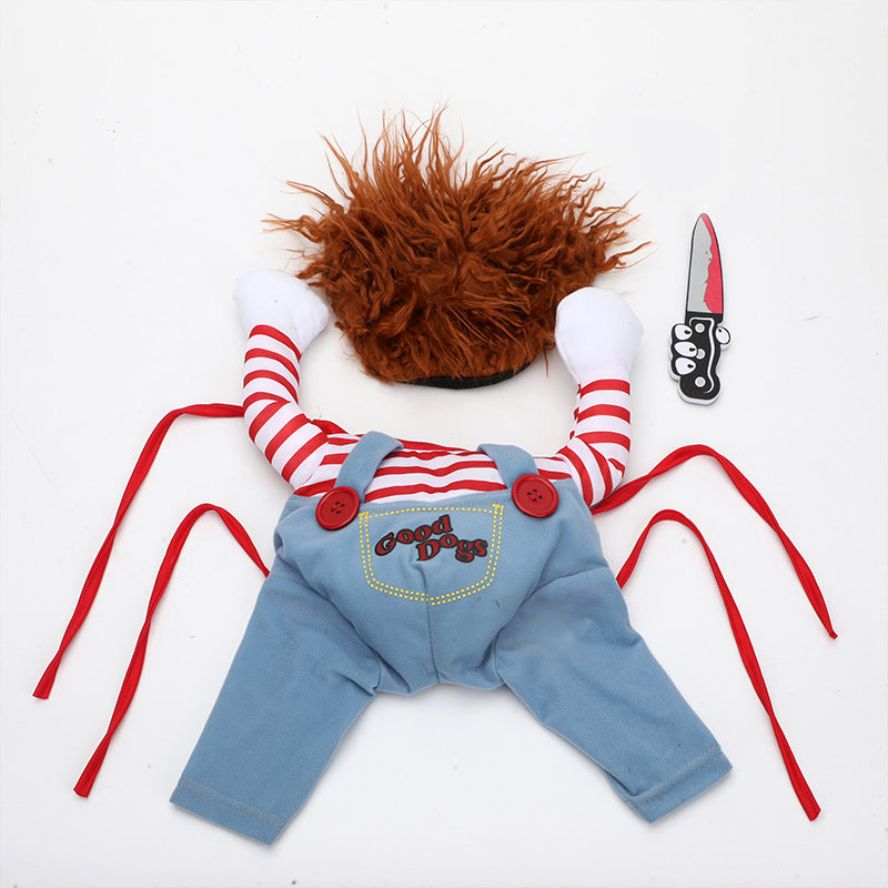 Spooky Pup Horror Costume: Red-Haired Villain Costume for Dogs with Knife!