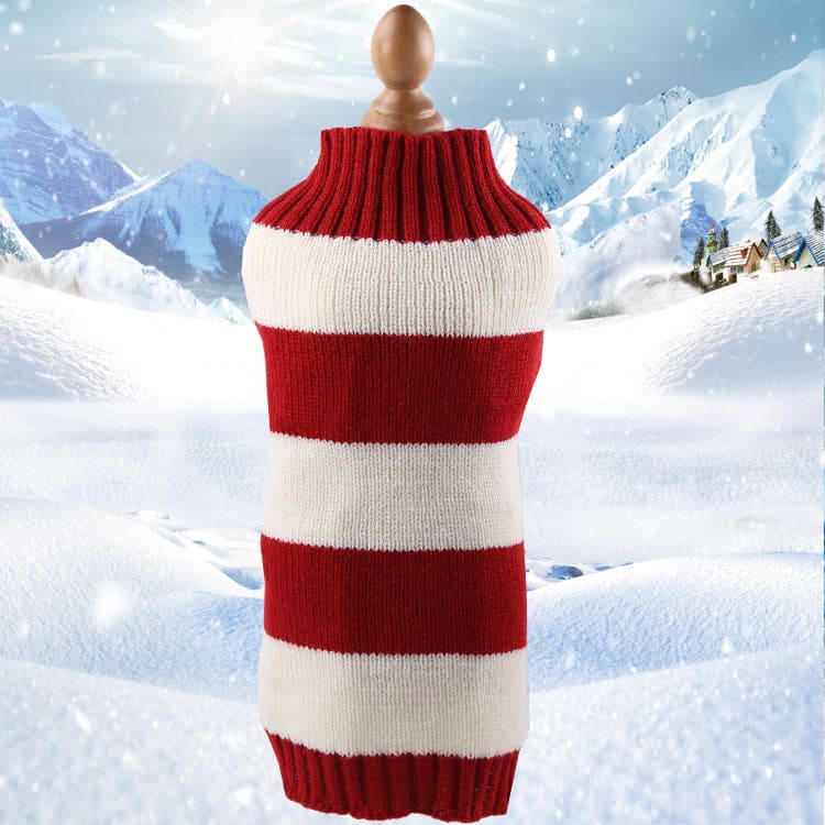 red and white braided knit dog sweater