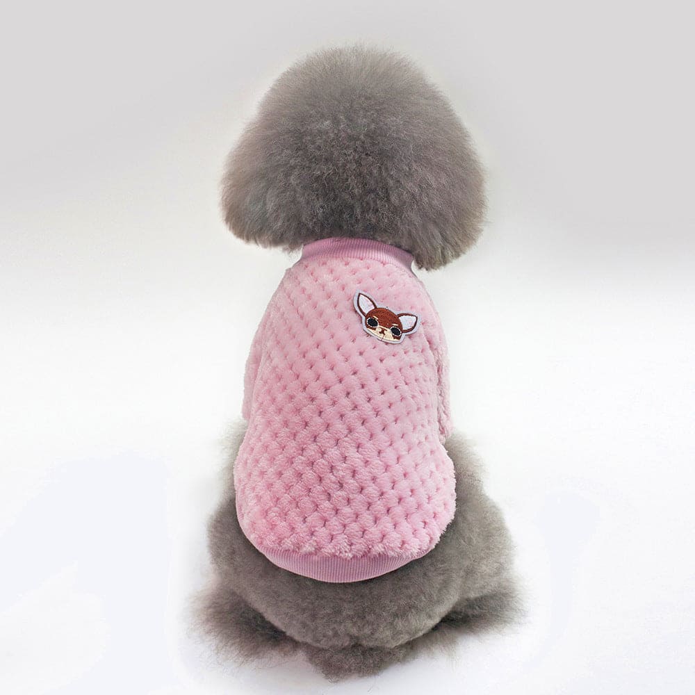 pink dog sweater from behind