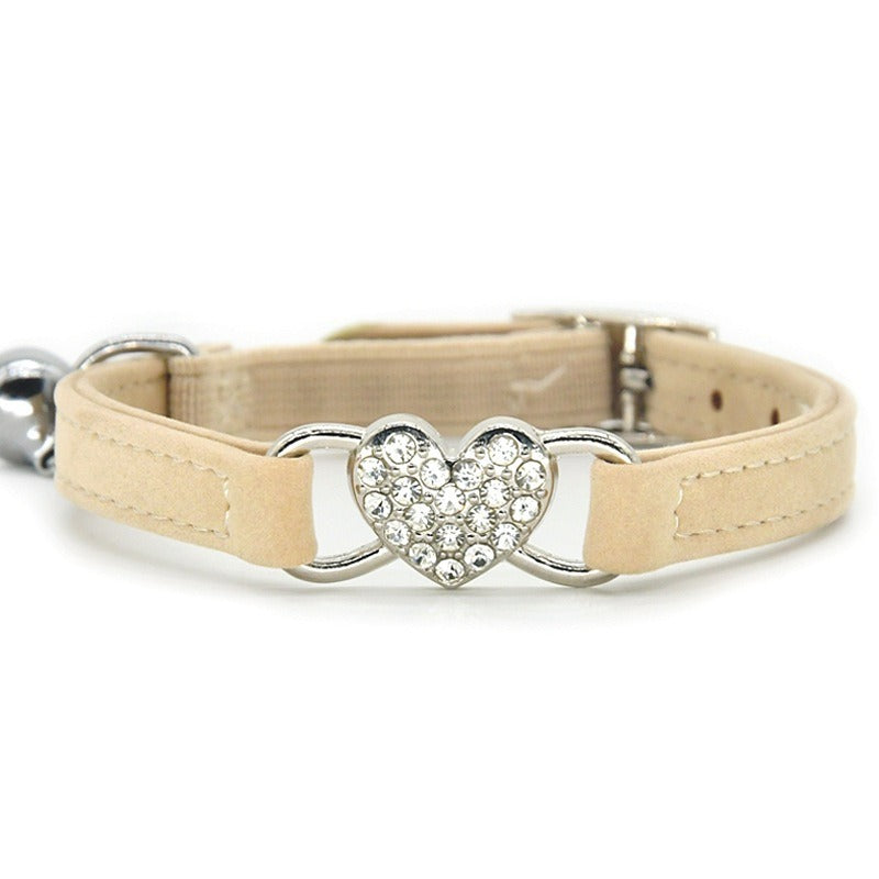 beige pet collar heart charm bell