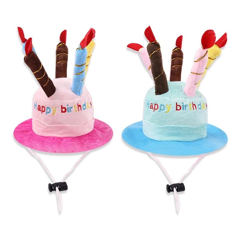 birthday cake candle hats for dogs and cats in blue and pink