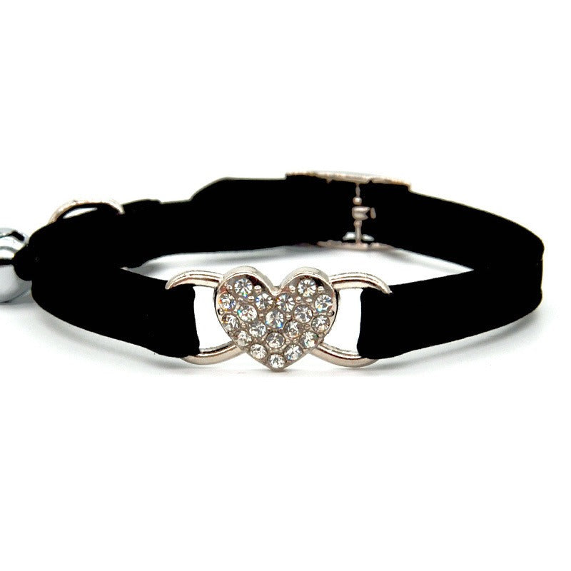 black pet collar heart buckle bell