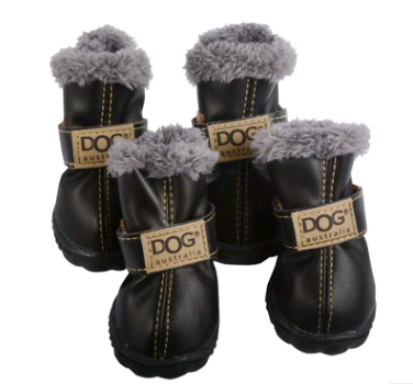 black fluffy winter dog boots