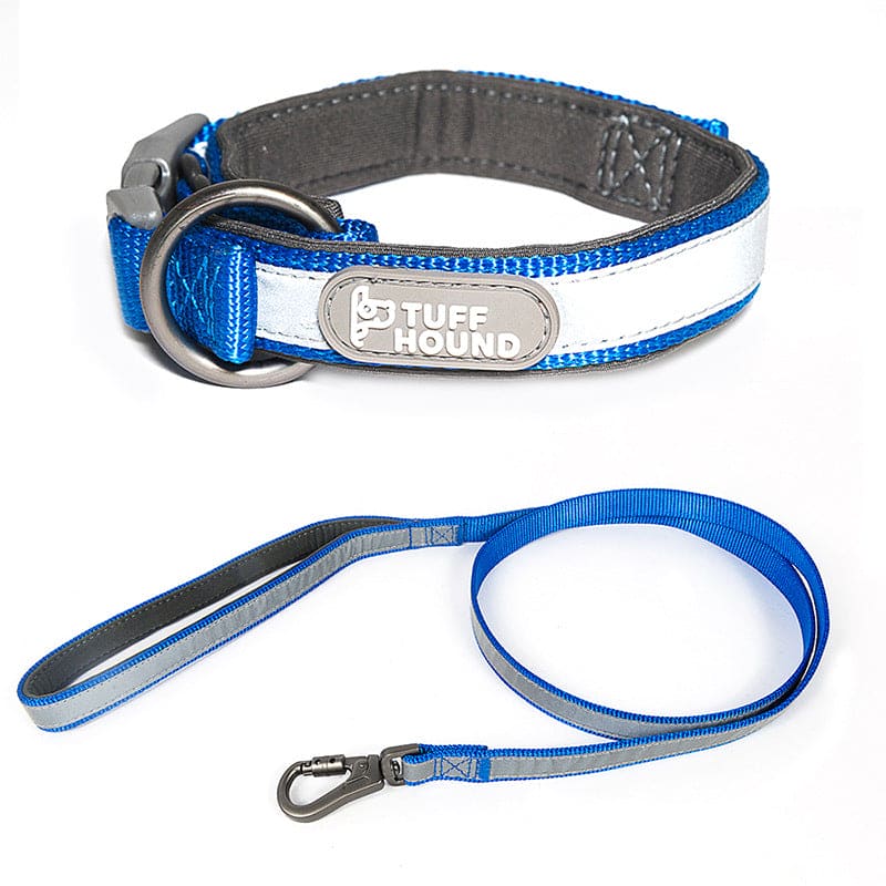 blue tuffhound dog collar and leash