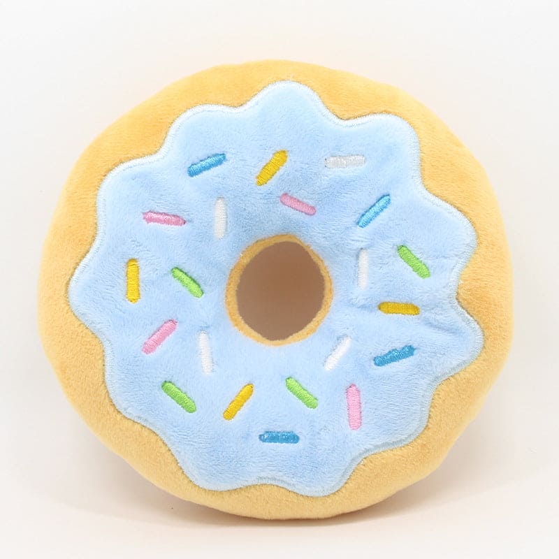 blue frosted sprinkled doughnut dog toy