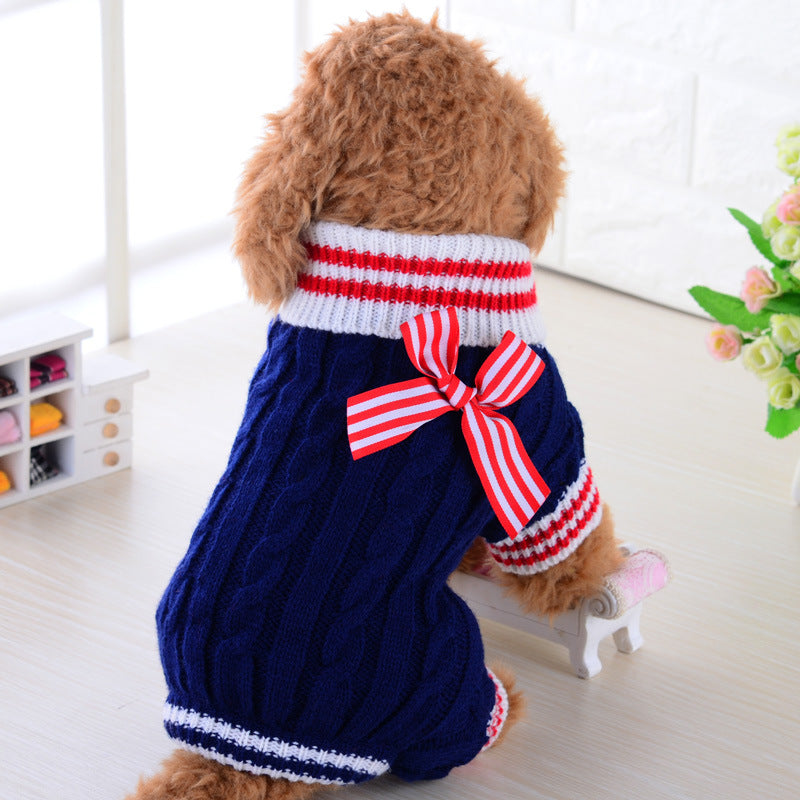 navy blue sweater boy dog facing away