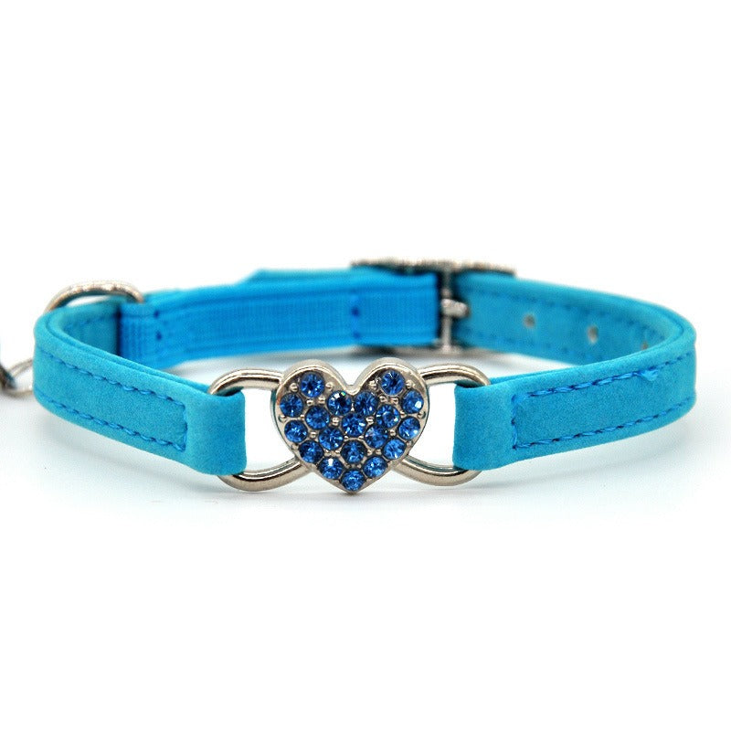 blue pet collar heart buckle bell