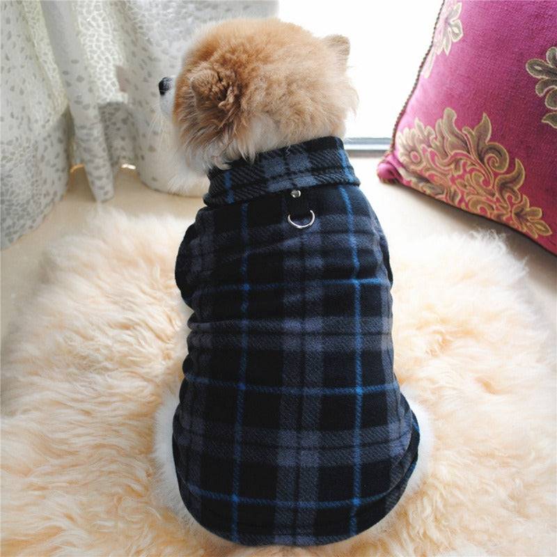 blue plaid fleece dog sweater small dog