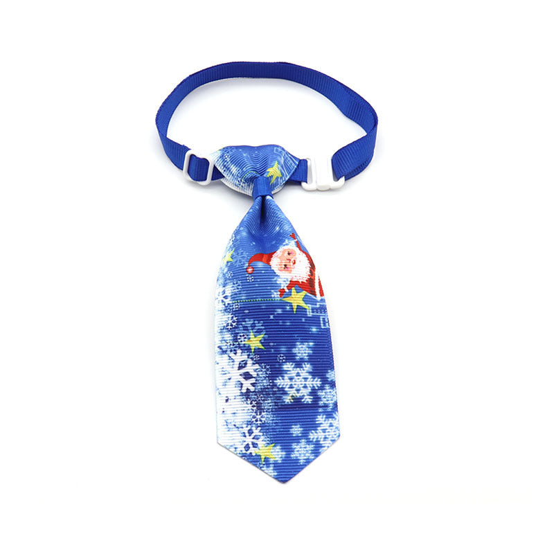 blue snowflake patterned pet neck tie white background