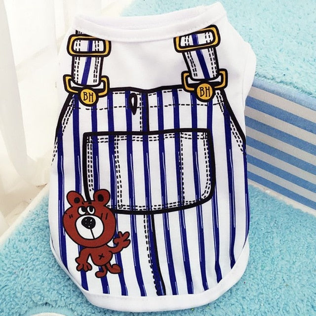 blue striped overall printed dog clothes