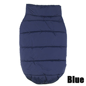 blue puffy winter dog vest