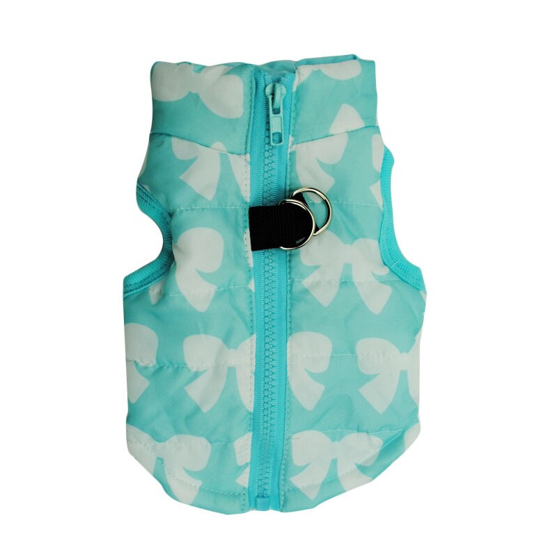 light blue bow patterned winter dog vest