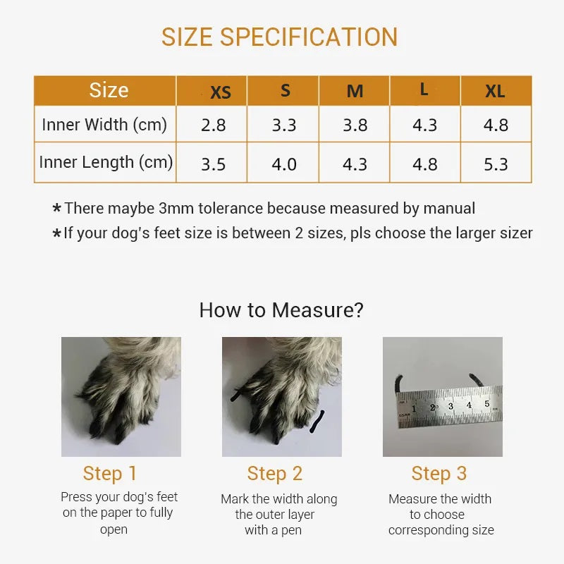 sizing chart for breathable dog shoes for all terrain and weather extra small to extra large