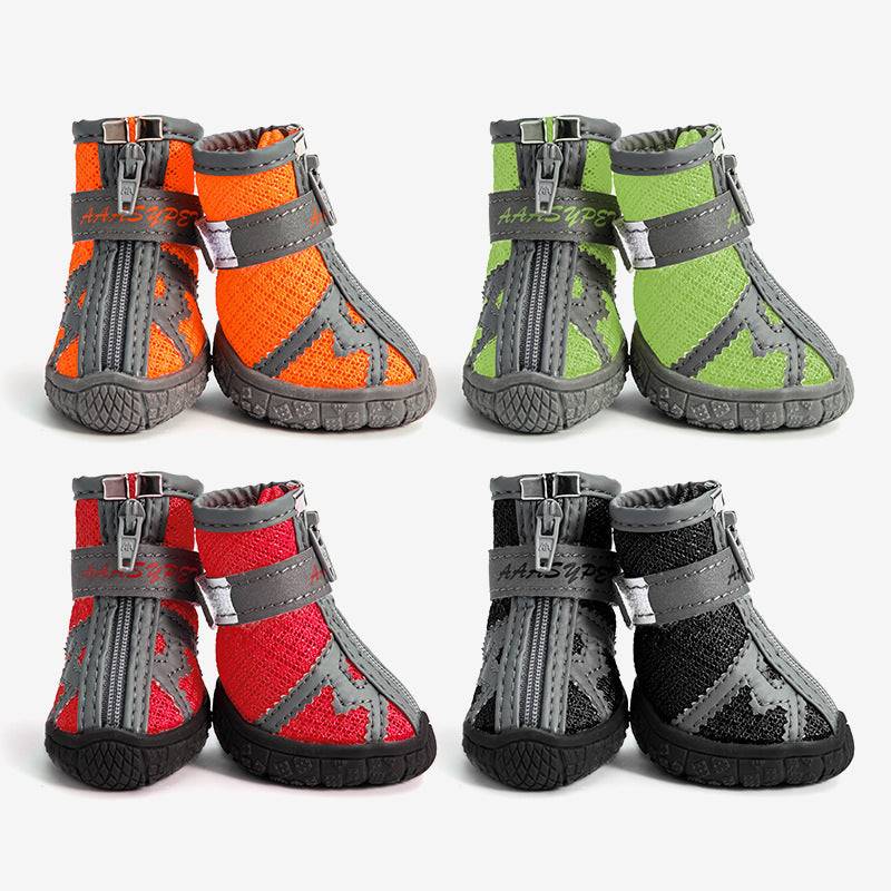 four colors orange green red black breathable dog shoes all terrain 