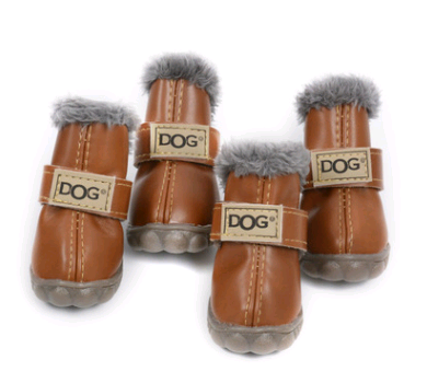 set four brown dog boots fluffy