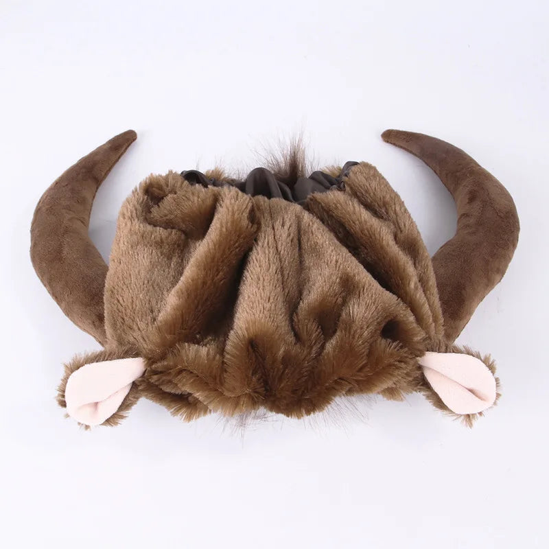 bull mane dog hat closeup white background