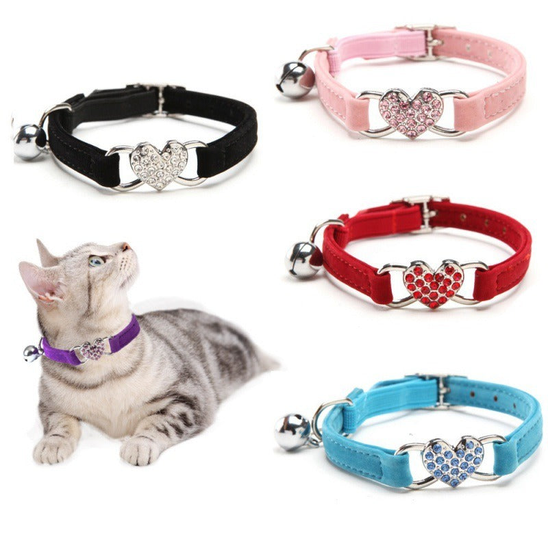 black pink red blue heart charm link cat collar