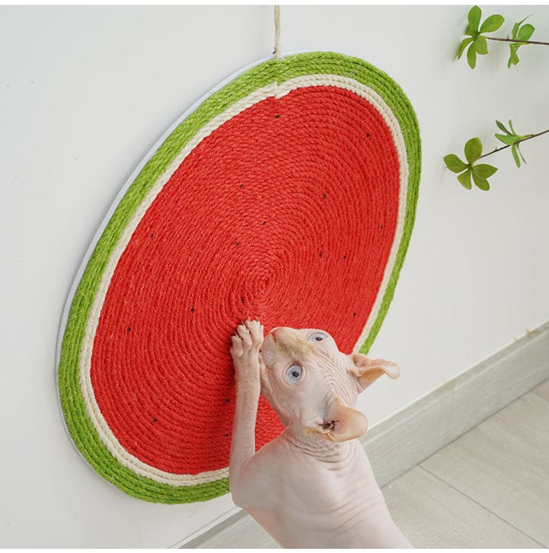 cat scratching watermelon mat