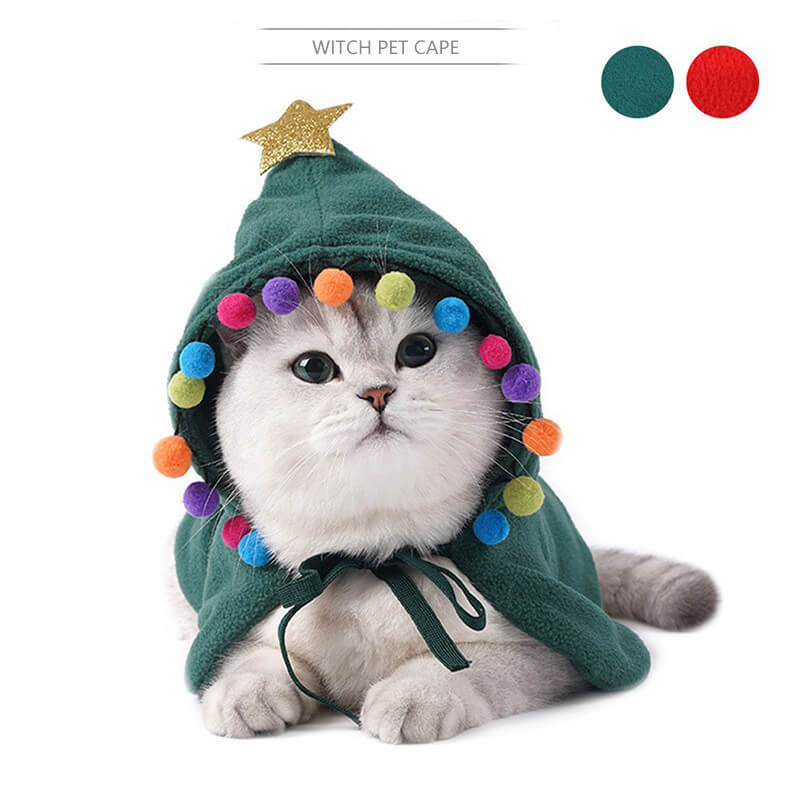 cat green christmas cape balls star