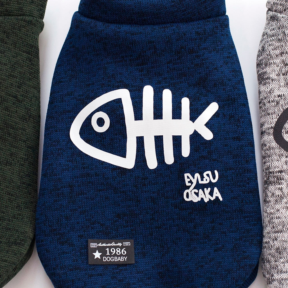 closeup fish bone blue dogbaby dog sweater