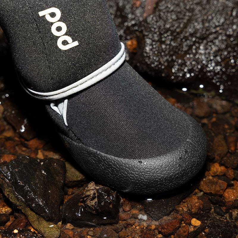 pod dog shoe black stream running