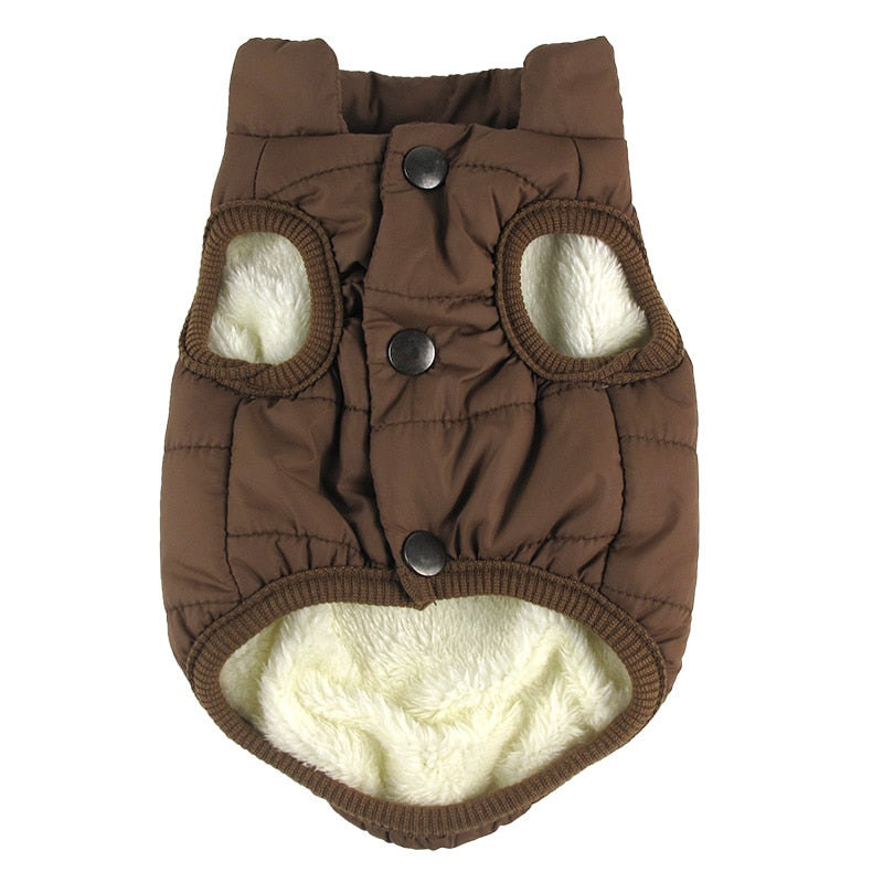 coffee colored puffy winter dog vest