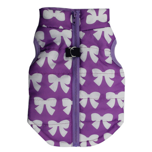 dark purple winter dog vest bow pattern