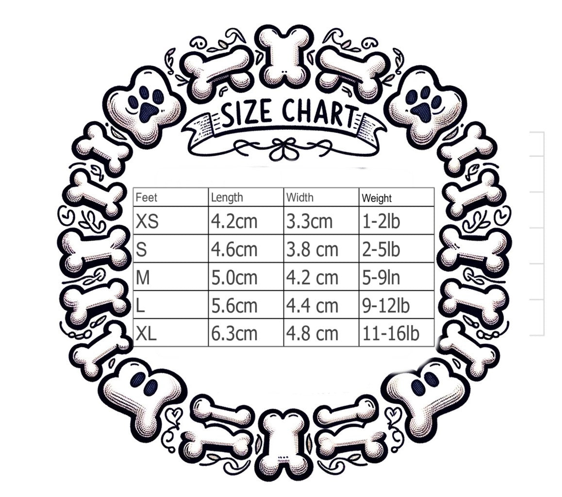 shoe sizing chart for denim dog sneakers from extra small to extra large