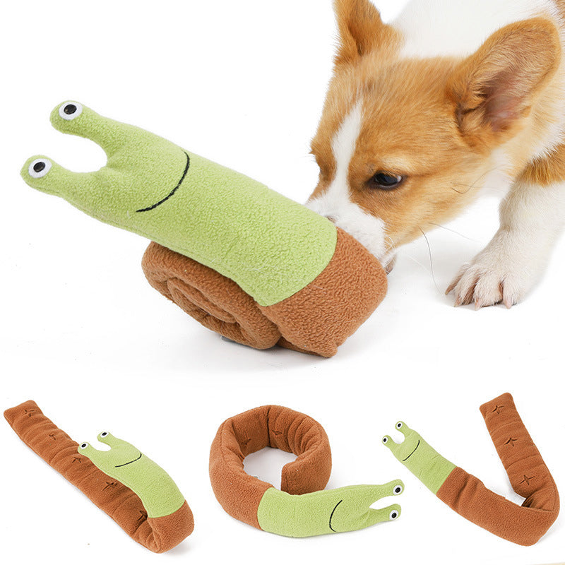 multiple views dog biting plush snail toy