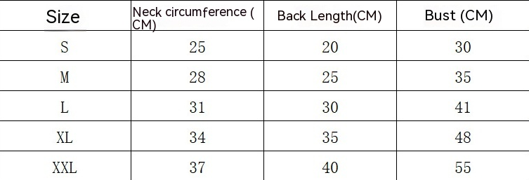 dog flannel shirt sizing chart