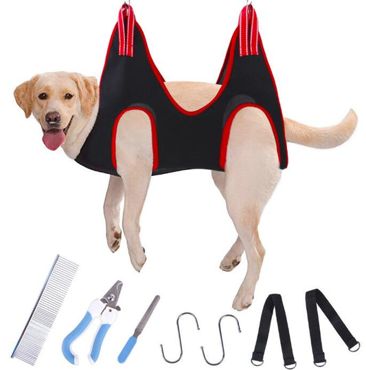 labrador hanging dog hammock grooming