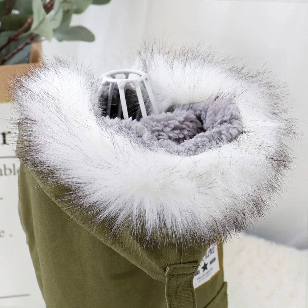 dog jacket khaki white furry hooded 