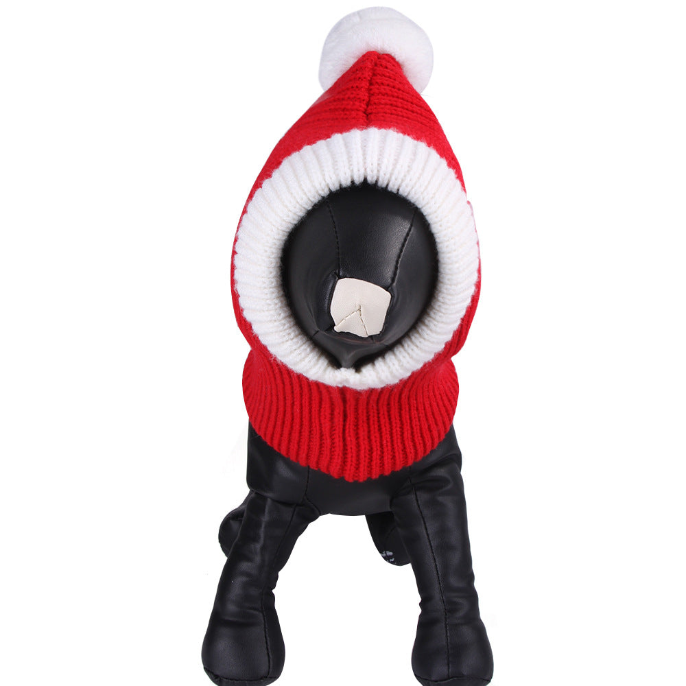 red dog pullover stocking hat white ball white background