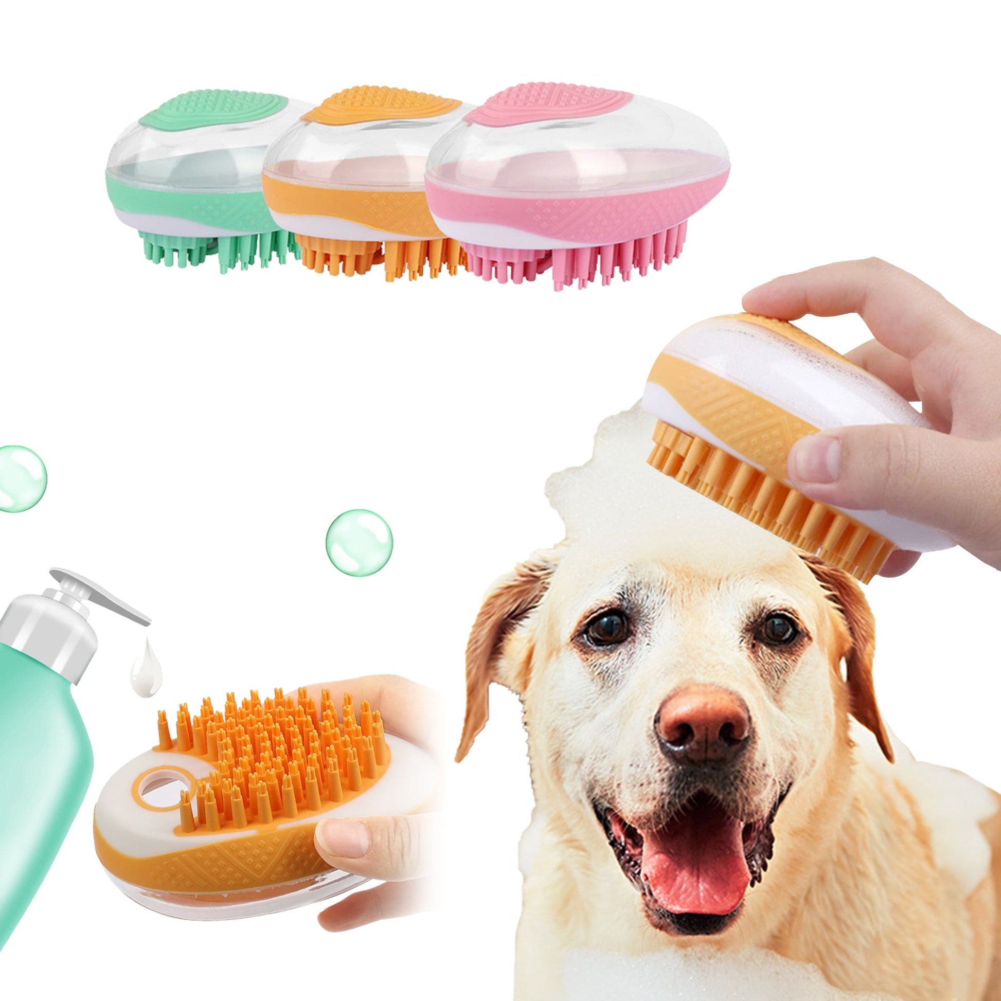 dog shampoo brush head scrubbed