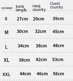 sizing chart for dog shell coat