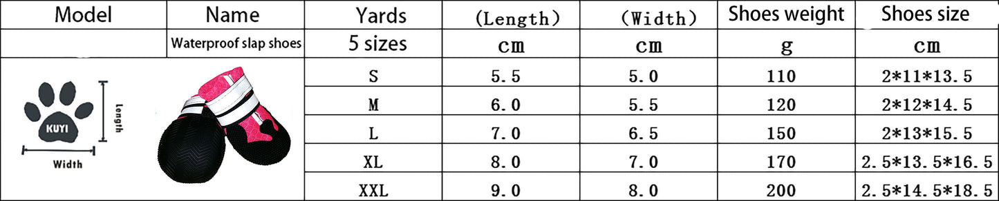 dog shoe sizing chart