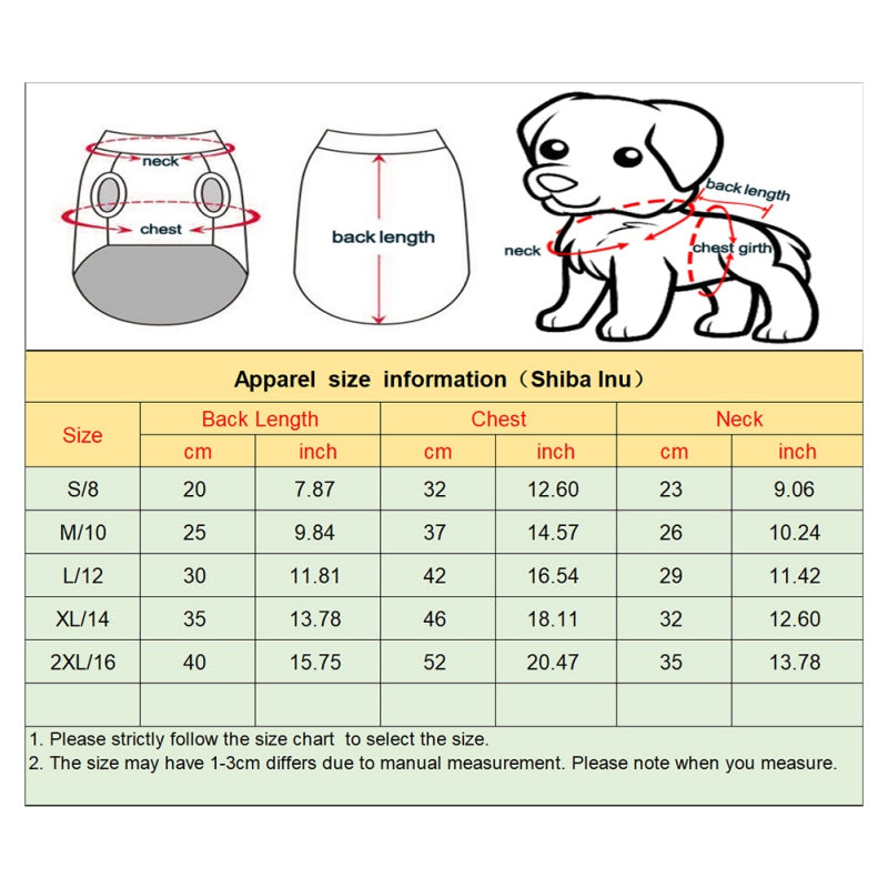 summer dog shirt sizing chart