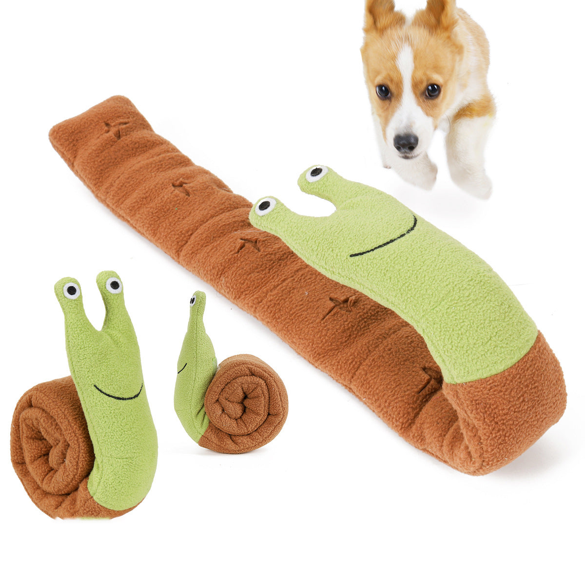 snail plush dog toy flat and rolled