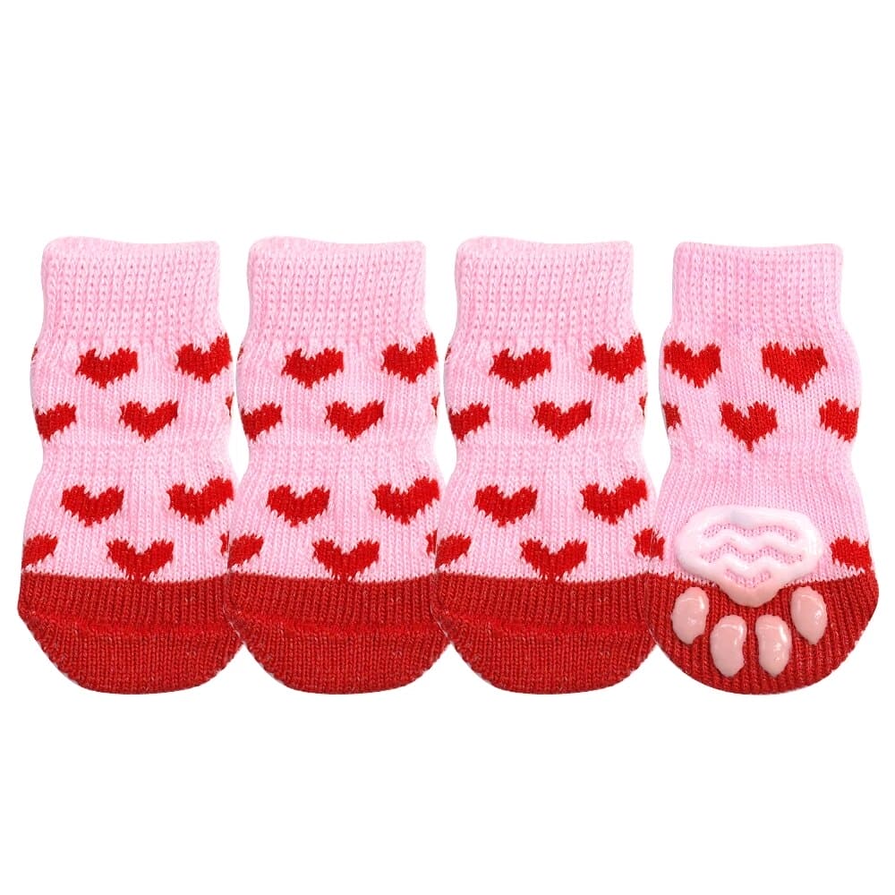 small red heart pink dog socks white background