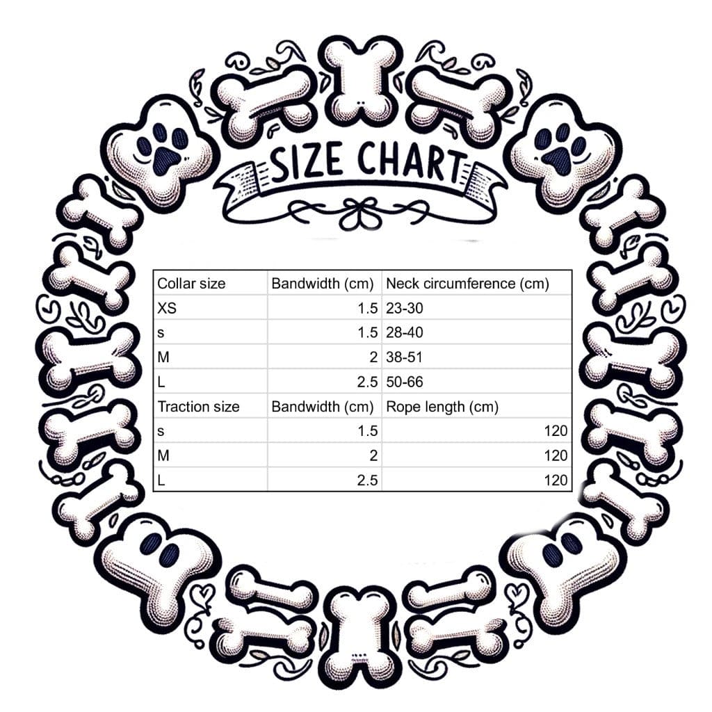 sizing chart for tuff hound collar and leash