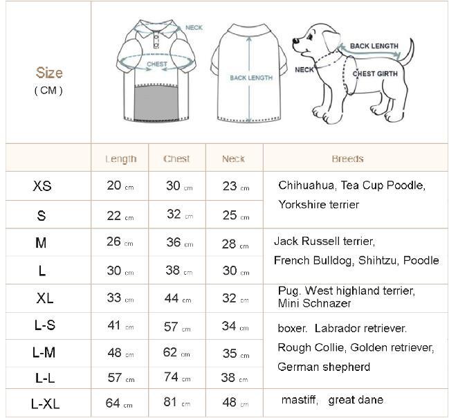 dog tuxedo sizing chart