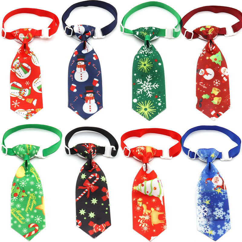 eight christmas pet ties all colors on white background