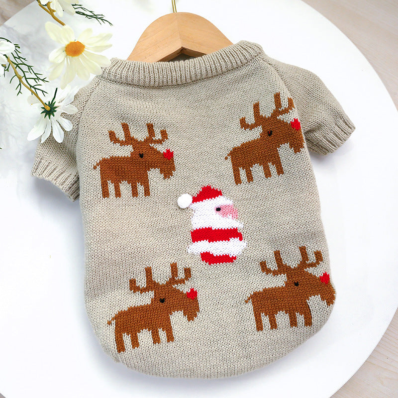 grey elk santa print dog sweater flat