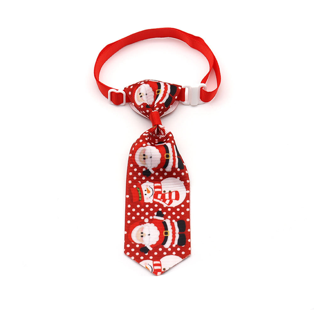 frosty snowman and santa on red pet tie laying on white background