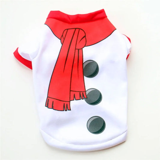 frosty snowman red scarf dog outfit white background