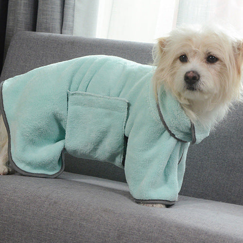 green dog bath towel dog standing